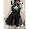 Youthful Age-reducing College Style Patchwork Long-sleeved Dress Heavy-duty Ruffle Hem Short Skirt Autumn Slimming Two-piece Set