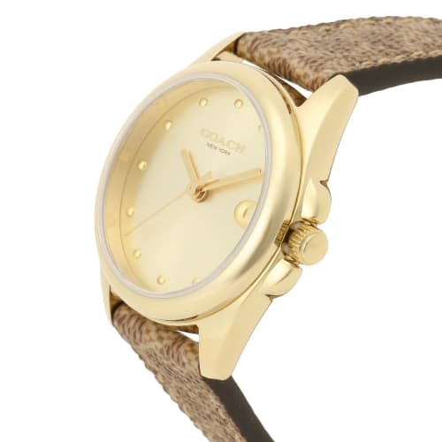 Coach Grason Signature C Canvas Watch, 28mm, Yellow Gold Dial, Quartz Watch, Women's, Brown, 14504107