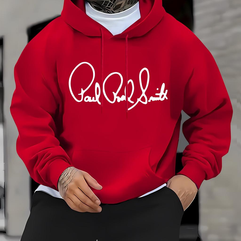 Men'S Casual Long-Sleeve Hoodie with _Paul Smith_ Print - Pullover with Kangaroo Pocket, Sporty Style for Fall_Winter