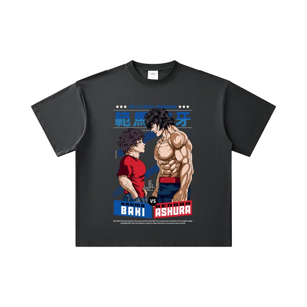 260 GSM Double Yarn 32 Count 100% Cotton Baki V2 Baki Ashura Print Unisex Heavy Cotton T Shirt