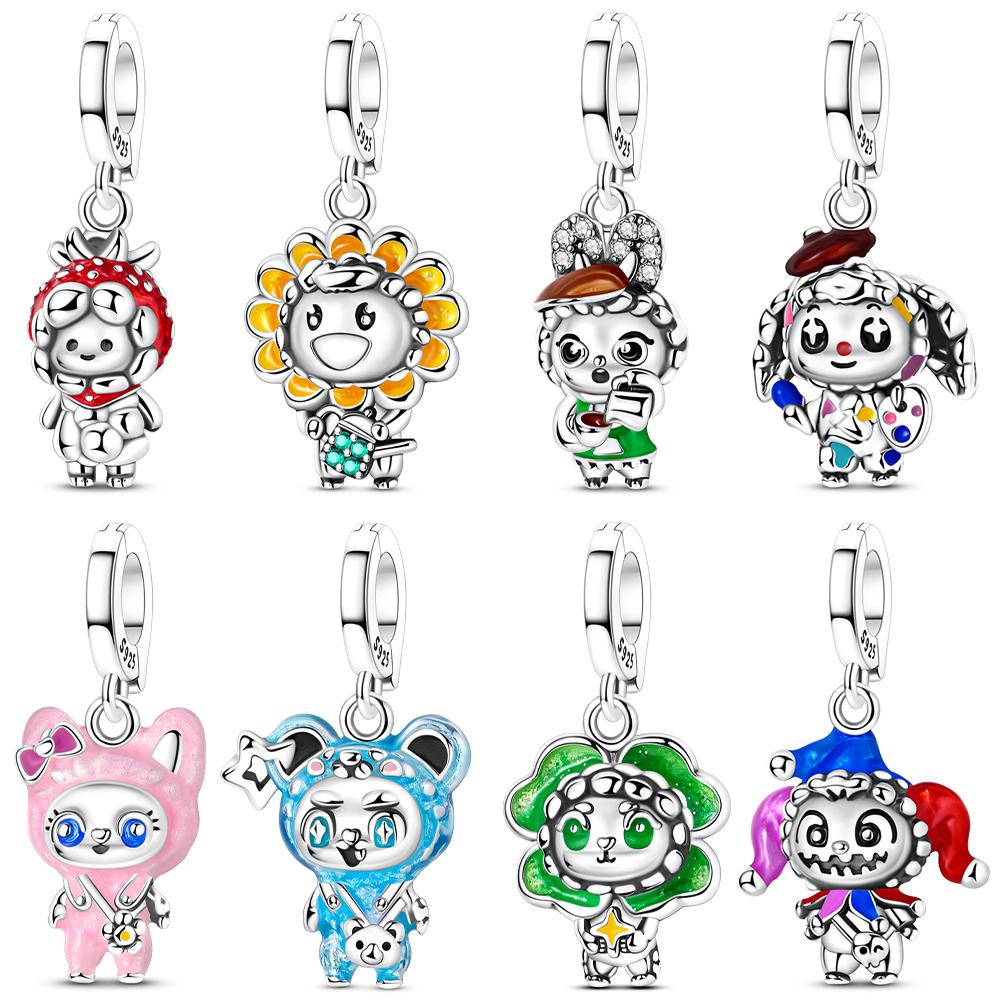 Original Copper Lucky Four-Leaf Clover Bear Cottontail Rabbit Colorful Doll Series Pendant Beads Fit Bracelet Jewelry Gift