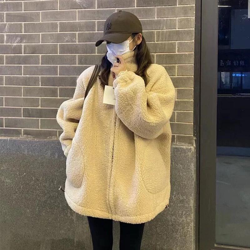 Warm and Comfortable Baseball Uniform Imitation Lamb Wool Women's Jacket, Autumn and Winter High-end Thickened Polar Fleece Long-sleeved Women's Top