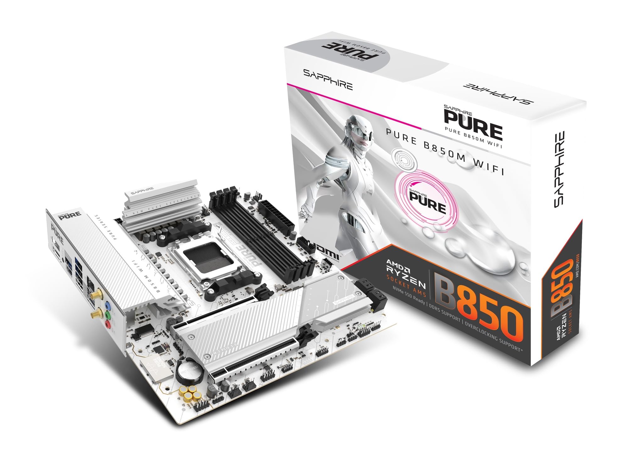 

SAPPHIRE PURE B850M WIFI Motherboard MB6838 Micro-ATX 52123-02-40G білий