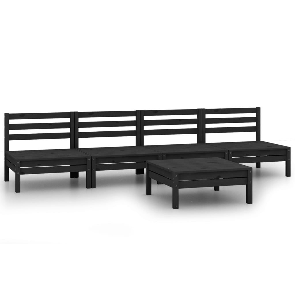 5 Piece Garden Lounge Set Black Solid Pine Wood