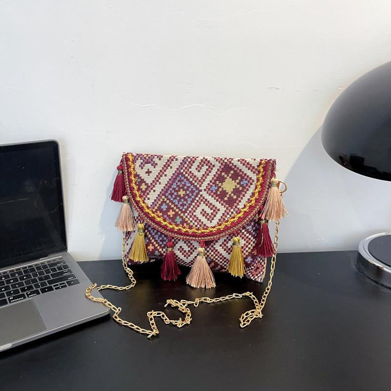 Stylish Colorblock Ethnic Fringe Envelope Bag For Women In Trendy Summer Fashion