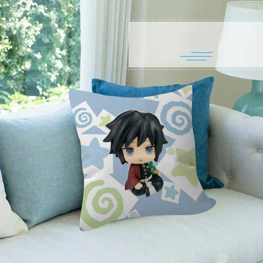 Cartoon Figure Giyu Tomioka   Cushion Cover Pillowcase Upholstery Sofa Throw Pillow Home Decor Pillowcas