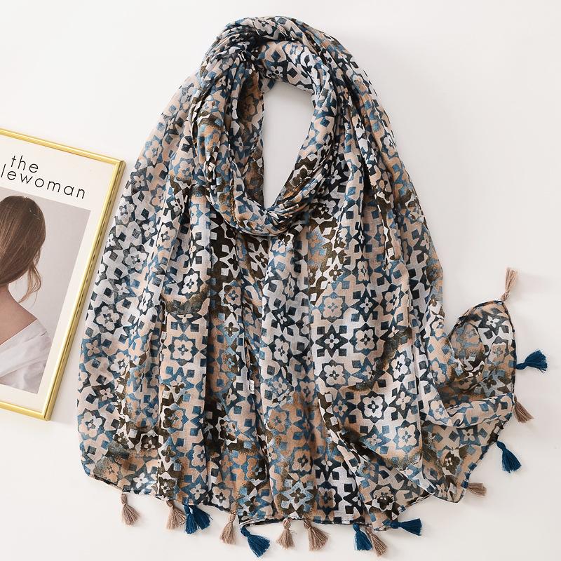 Spain Fashion Daisy Floral Tassel Viscose Shawl Scarf Lady Print Soft Pashmina Stole Wrap Snood Bufandas Muslim Hijab Sjaal