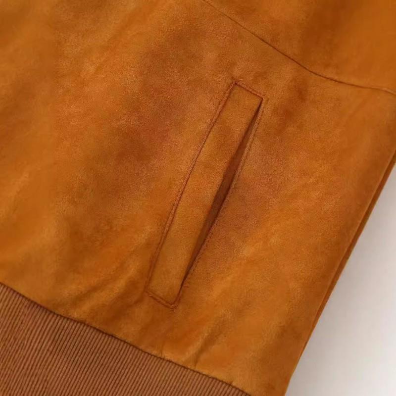 Womens Fashion Casual Suede Jacket Loose Fit Workwear Style Baseball Coat