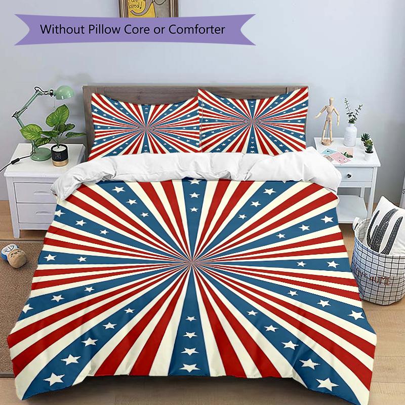 3pcs Blue Red Stars Stripes Bedding Set, Includes Without Pillow Inserts, Soft Comfortable Bedding Set,All-Season Use a0924020