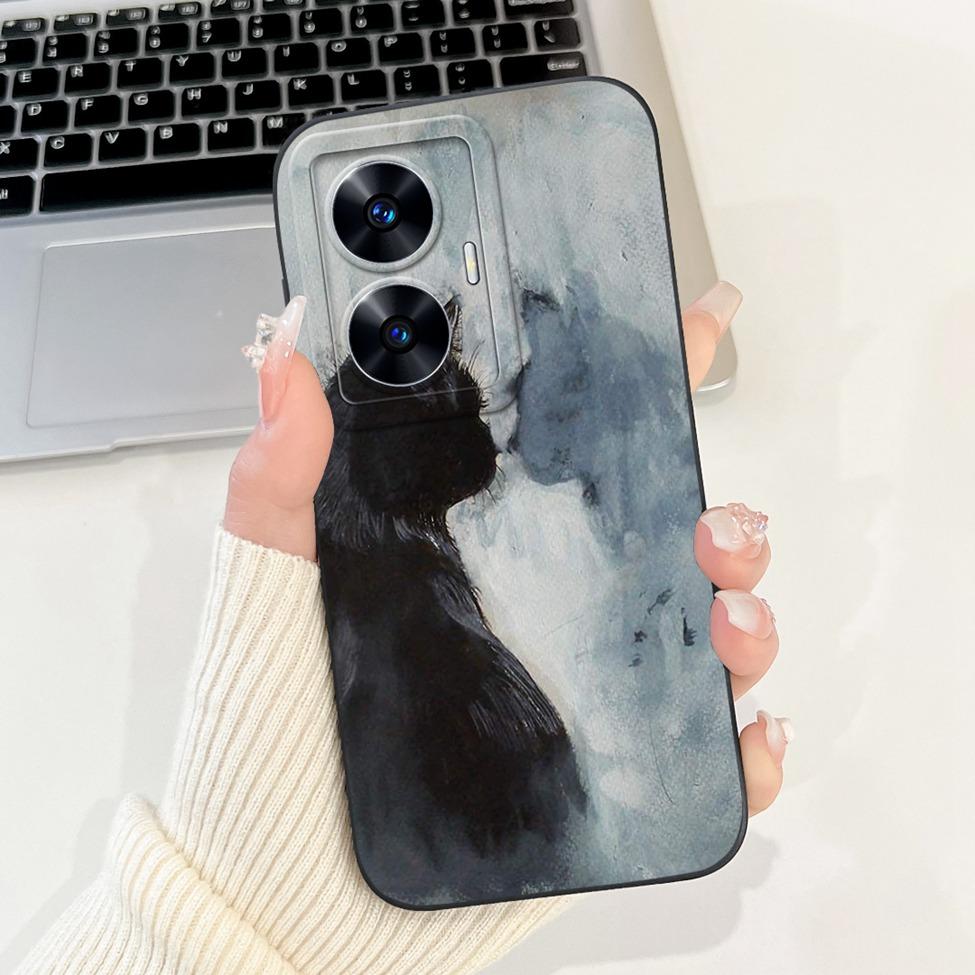 For Realme C55 Case RMX3710 Silicone Cute Cat Fashion Butterfly Flowers Love Painted Cover For Realme Narzo N55 Phone Case Funda