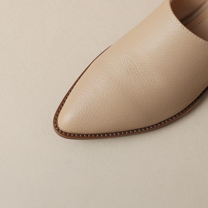 Fashion Women's New Spring/Summer Pointed Leather Sheepskin Headband Comfortable Mid Heel Large Muller Slippers