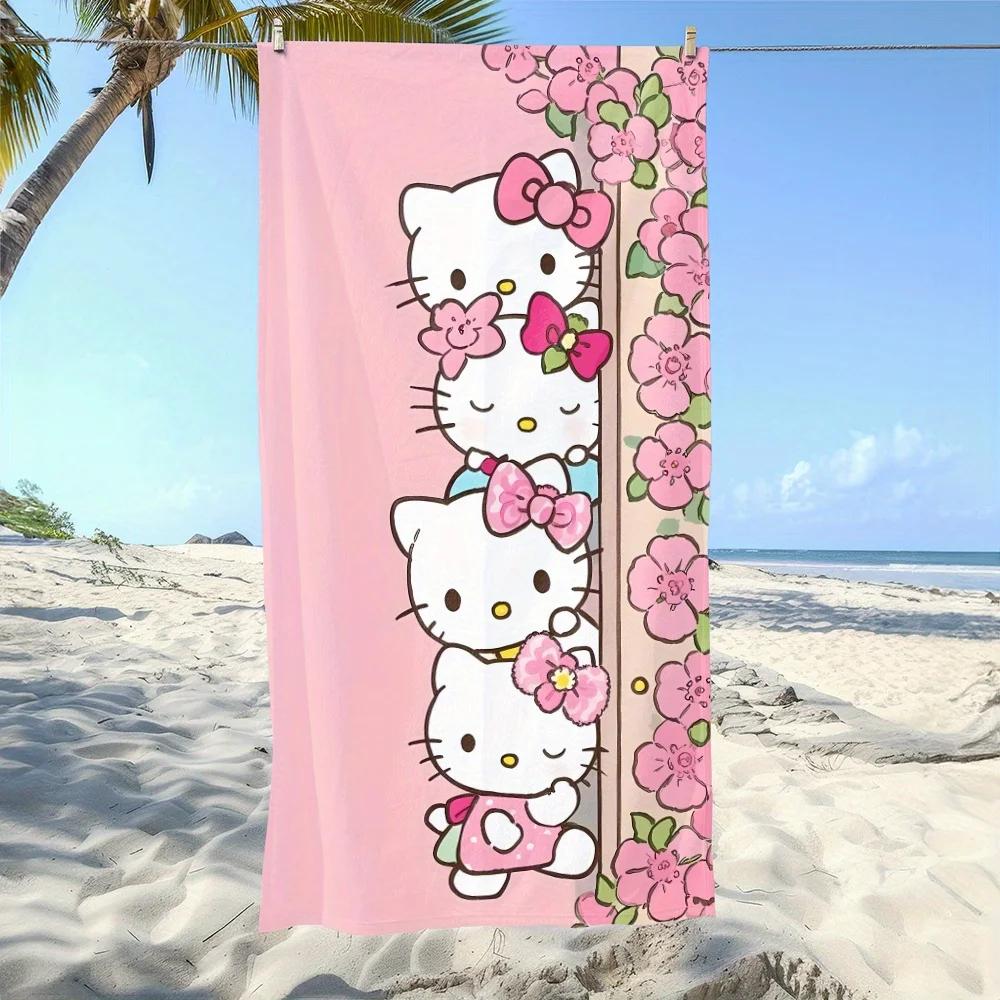 

Hello Kitty Beach Towel Cartoon Flower Print Microfiber Quick Dry Bath Towel Oversized Absorbent Beach Blanket W40*H60(CM)