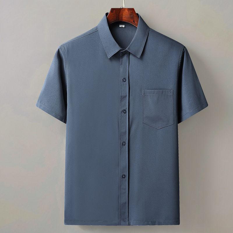 

Middle-aged and elderly men s short-sleeved casual shirt summer loose ice silk button-up business shirt old man grandpa dad outfit 39/165 (recommended 40-57.5kg )