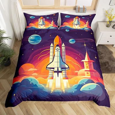 Rocket Print Duvet Cover Sets Queen King Size Lightweight Quilt Covers Bedroom Decor Cartoon Universal Bedspread Covers No Quilt