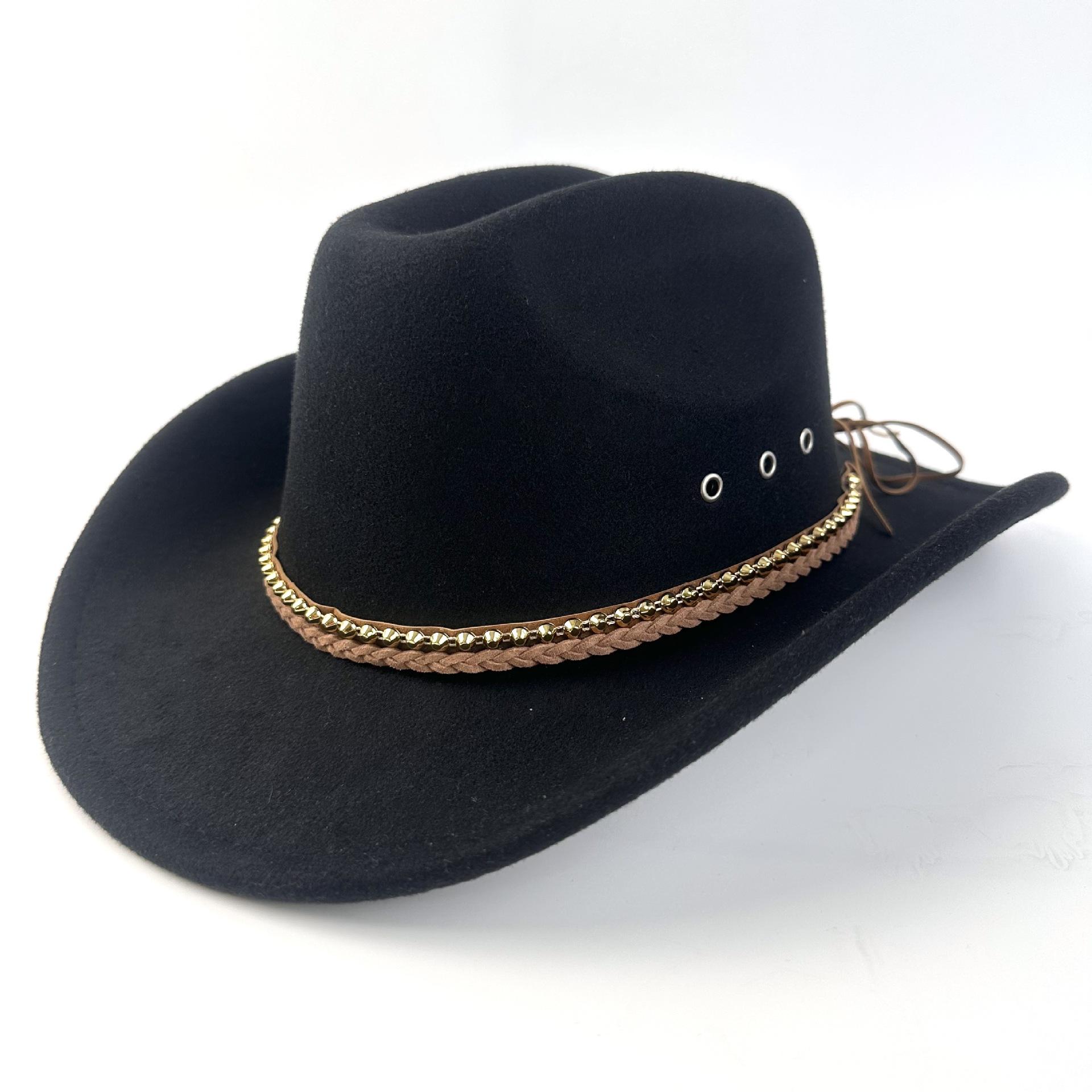 

New Western Cowboy Hat British Jazz Hat European And American Men S And Women S Ethnic Hat Sunshade Sunscreen Top Hat 56-60cm чорний
