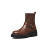 Autumn and Winter Thick-soled Non-slip Women's Medium Boots Low-heeled Large-size Round-head Comfortable Sleeve Leather Boots Korean Version of 