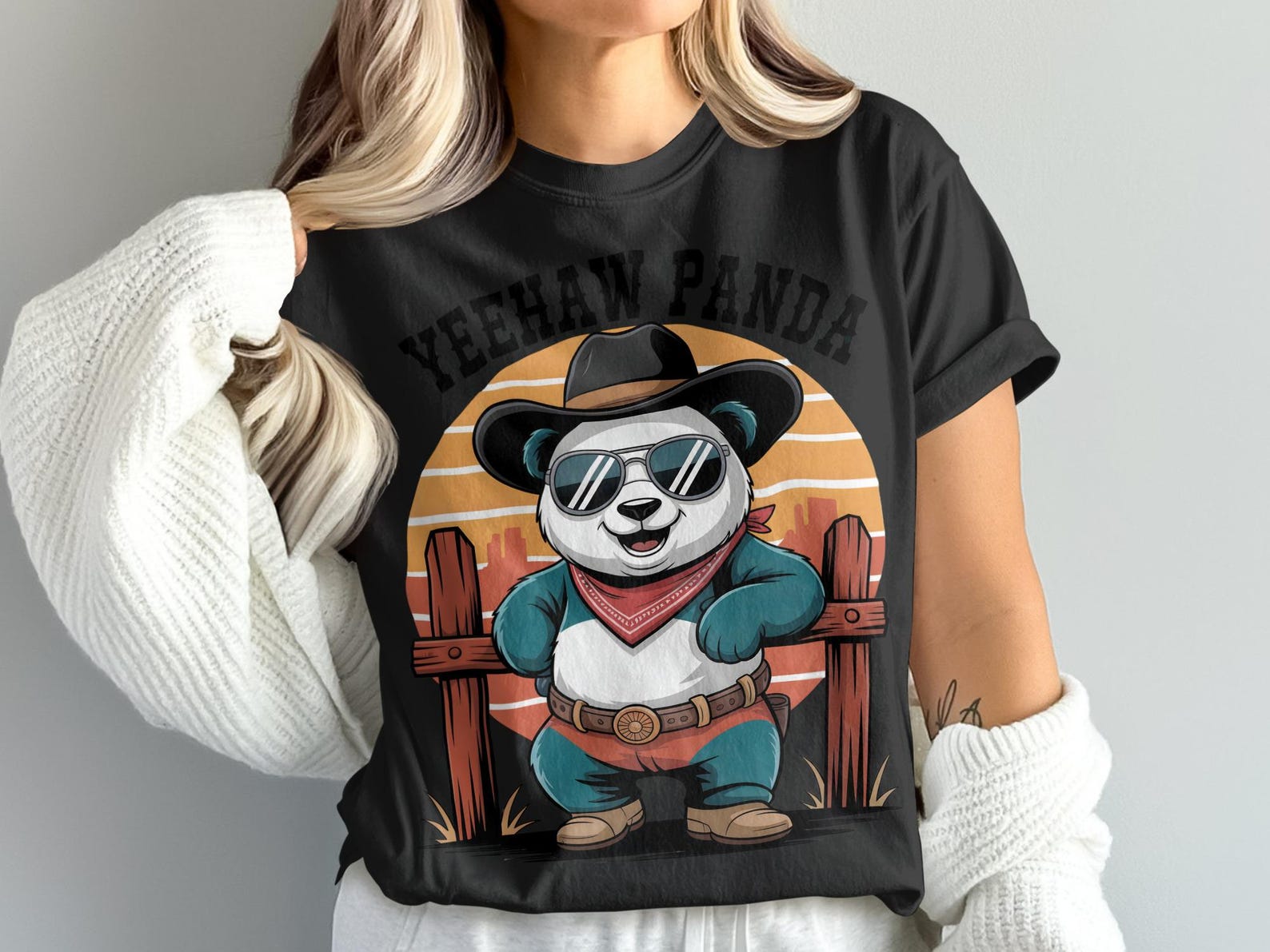 Yeehaw Panda T-Shirt, Cowboy Panda, Funny Panda Tee, Wild West Panda, Panda Gift, Cute Animal Shirt, Unique TShirt, Western Theme Tee 2XL