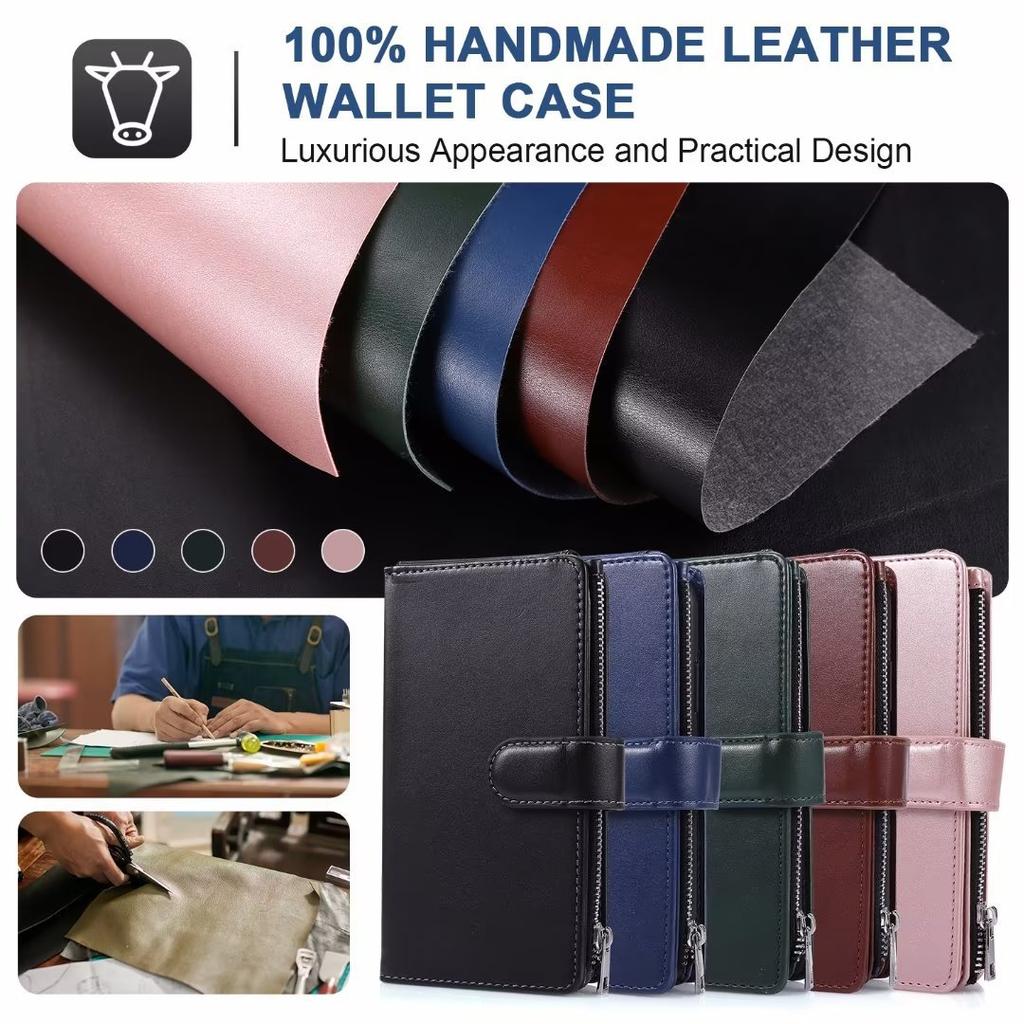 Applicable to iPhone14 mobile phone leather case 13Pro solid color nine-card zipper wallet protective case 12ProMax case