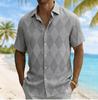 Chemise à Manches Courtes Argyle Color Block pour Homme, Chemisier Décontracté Vacances Printemps Été à Col Rabattu, Haut Coupe Ample