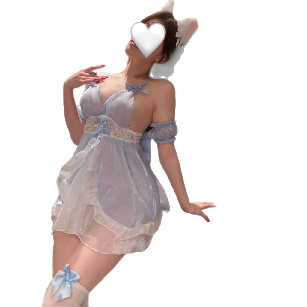 Sex lingerie sexy deep V waist perspective pearlescent soft yarn cute maid