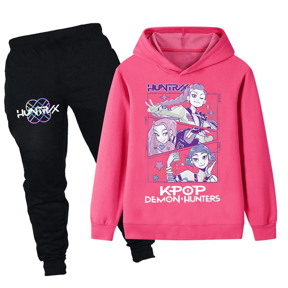 PB1198 Kinder Jungen Mädchen Kpop Mira Zoey Rumi Druck Langarm Kapuzenpullover Hose Hosen Kleidersets