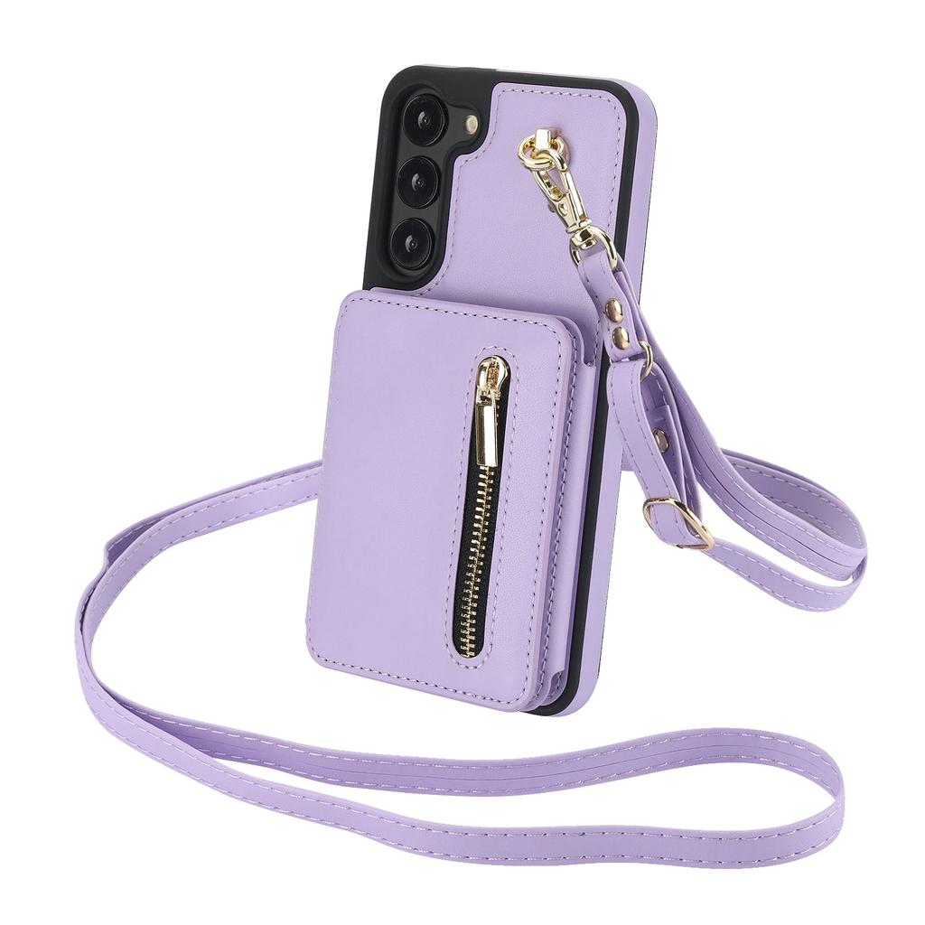 Crossbody Lanyard Zipper Cards Solt Case For Samsung Galaxy S24 Ultra S23 S22 Plus S25 A55 Kickstand Card Bag Pocket Purse Cover