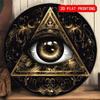 Vintage Metal Wall Art Eye of Providence 8x8 Inch Round Home Decor Gold Accent Mystical Symbol