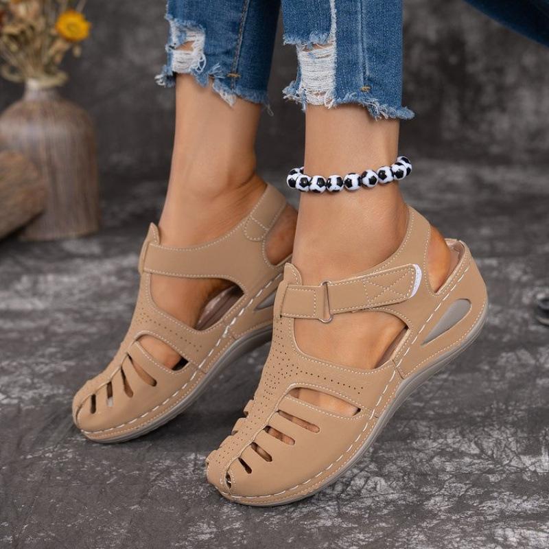15 Colors Summer New Large Size European and American Daily Leisure Bag Head Medium Heel Velcro Wedge Heel Sandals