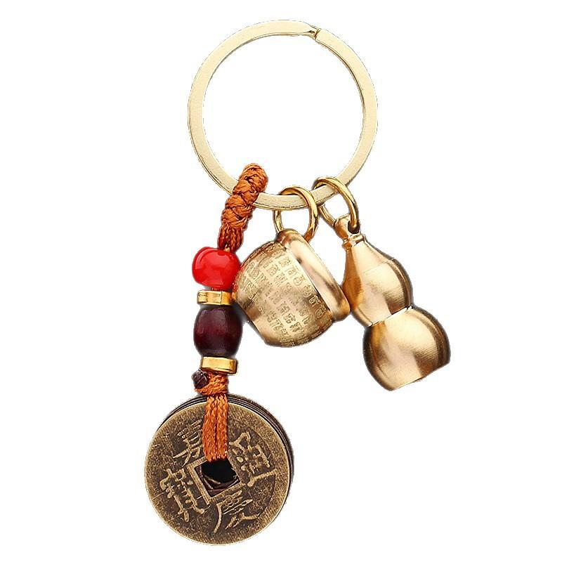 Mini Baifu cylinder brass keychain car key pendant Wudi Qian gourd scenic spot small commodities