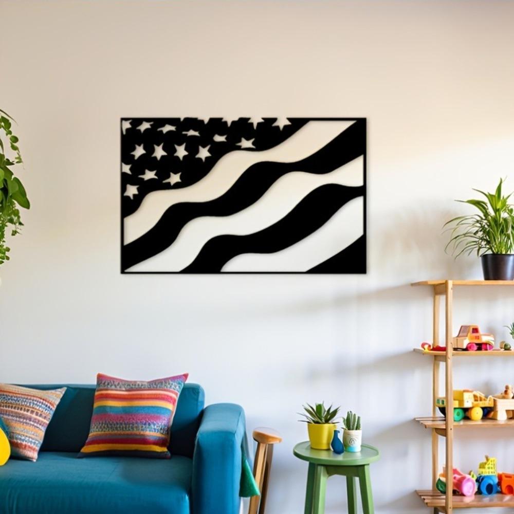 1pc USA Flag Metal Wall Art Black, Flat Silhouette Decorative Sign for Living Room Bedroom Office