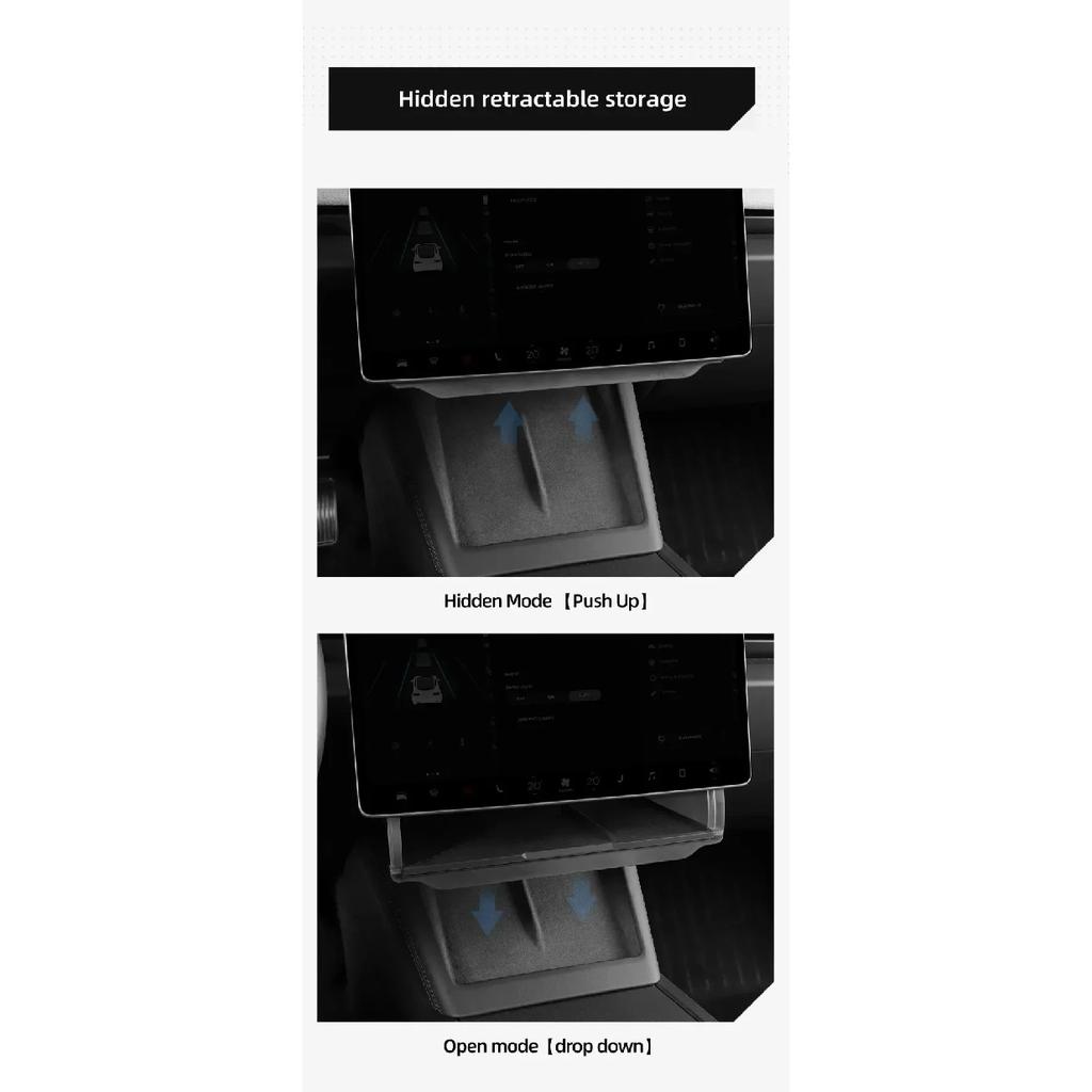 Under Screen Storage Box for Tesla Model Y/3+ Highland Model Y juniper Central Control Hidden Storage Organizer Tray Accessories