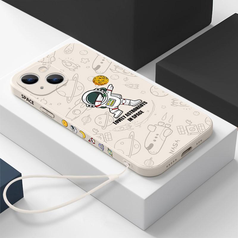 Cartoon Astronaut Silicone Case For iPhone 17e 16e 17 Pro 16 14 15 Pro Max Plus 13 11 12 Pro Shockproof TPU Lanyard Phone Cover