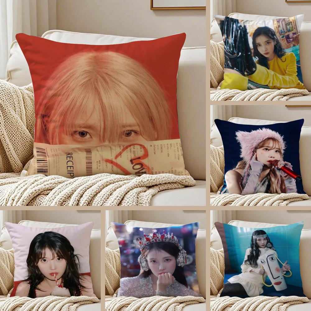 Korean Lee Ji Eun IIU Cushion Cover Silky Short Plush DoubleSided Printed Pillow Case for Sofa All Seasons Home Decor Gift