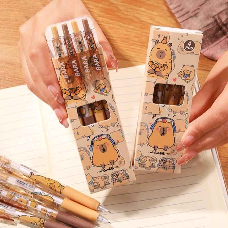 4Pcs Cute Cartoon Capybara Erasable Neutral Pen 0.5mm Student School Office Stationery Washable Writing Pen