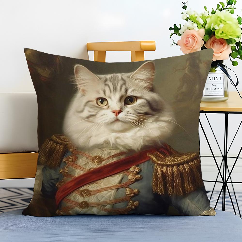 Renaissance Royal Cat Funny Cushion Cover Washable Linen Pillowcase Soft  for Sofa Bed Cozy Home Room Decor