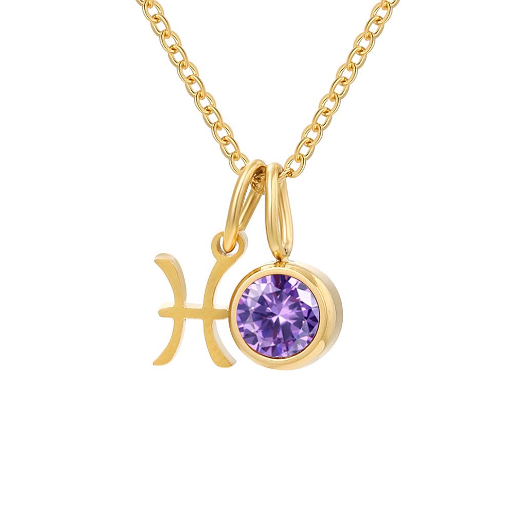 eManco Zodiac Rune Necklace with Rhinestone Birthstone in Stainless Steel