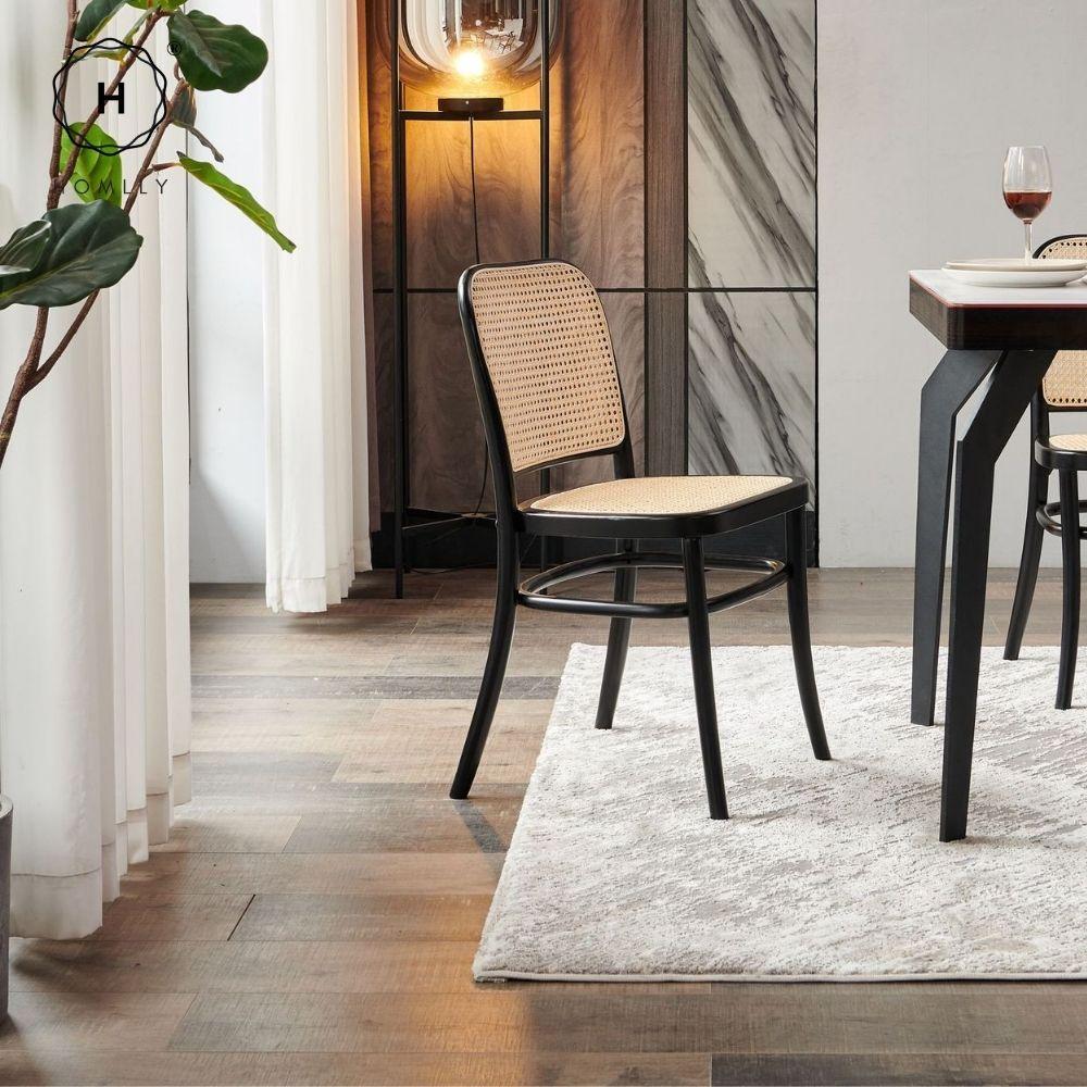 Homlly Natural Rattan Solid Wood Dining Chair