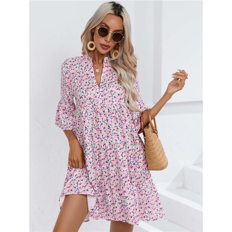 Frühlings- und Sommer-Freizeit-Midirock Mode bedrucktes Urlaubs-Kleid
