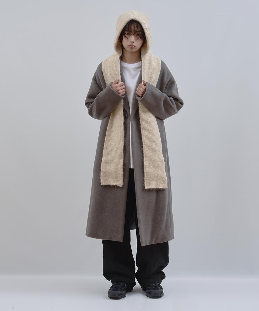 Lad Edition Drop Shoulder Long Wool Coat_Khaki Gray