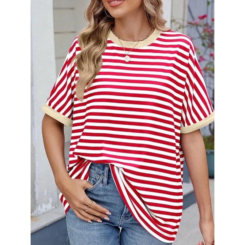 

Летний топ с круглым вырезом и 3D-принтом в полоску, модная повседневная женская футболка с коротким рукавом XS