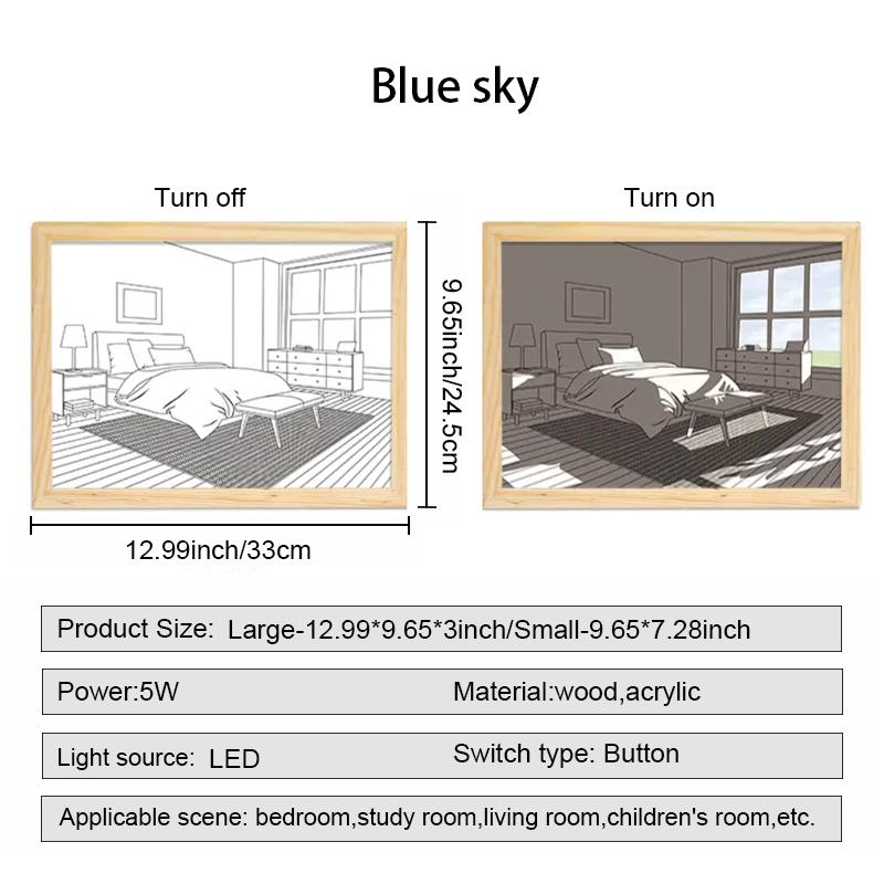 Modern vázlatos művészeti stílusú világításfestmény 9,65 * 7,28 hüvelykes háromszínű fényváltó LED dekoratív festmény, amely alkalmas hálószoba folyosójára