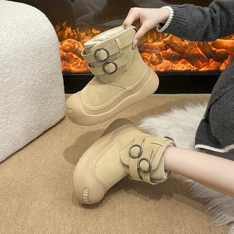 Internet celebrity cotton boots women's winter 2025 new super fire warm versatile thick sole non-slip velvet fur integrated cotton shoes