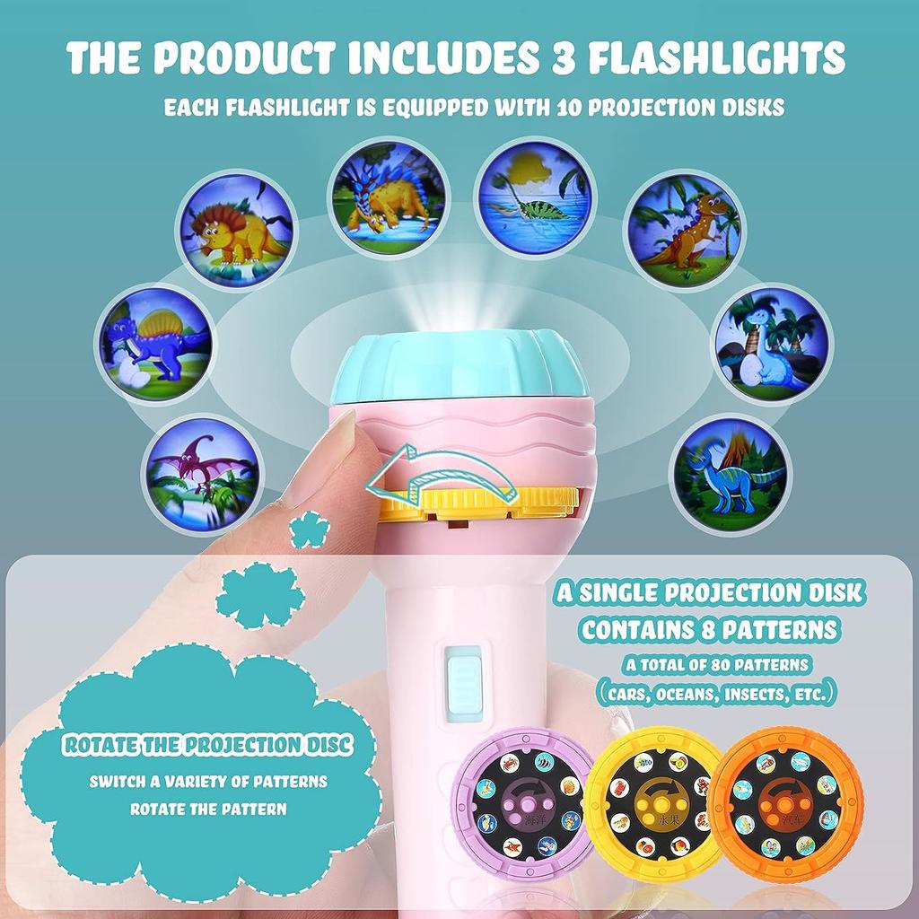Flashlight Projector Toy for Boys Girls Toy Animal Dinosaur Vehicle Fruit with Projectors   Patterns for Fun Cognition Bedtime