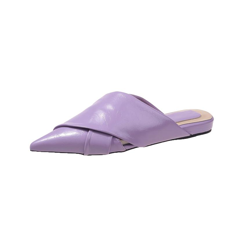 Women's Baotou Slippers Summer New Pointed Head Deep Mouth Cross Broadband Soft Sole Anti-slip Wear-resistant Flat Sandals