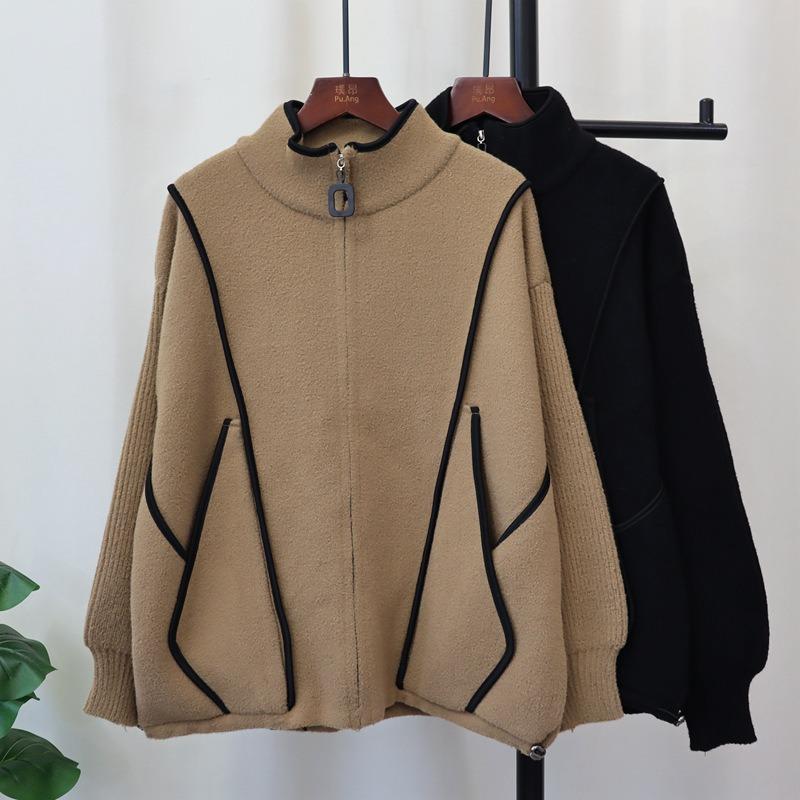 Autumn and Winter New Zipper Casual Versatile Knitted Double-sided Coat Loose Temperament Sweater Cardigan Women