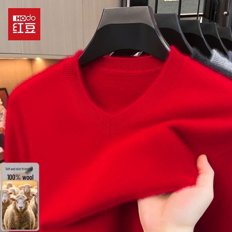 Hodo Men's Pure Wool V-Neck Thickened Pullover Sweater
