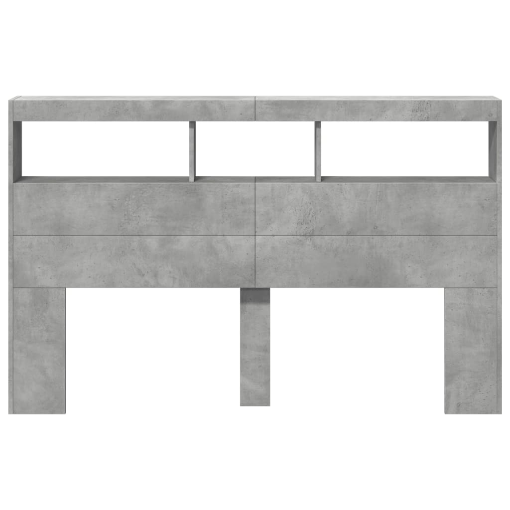 LED Headboard with Shelf Concrete Grey 160 x 17 x 102 cm