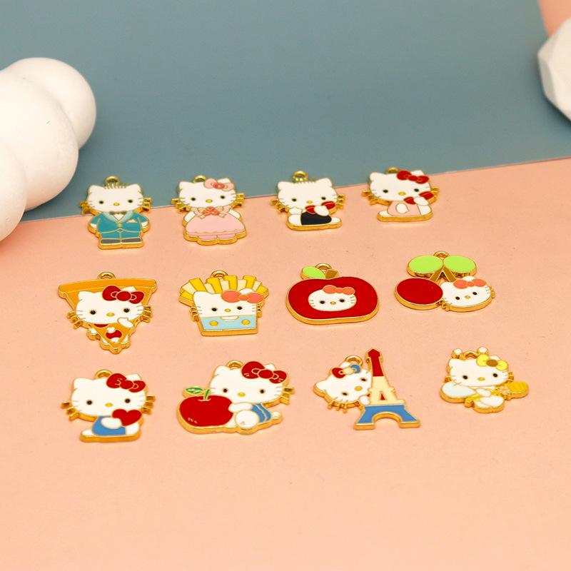 10PCS Alloy Cartoon Cat DIY Accessories Drip Oil Bag Clothing Keychain Jewelry Head Hand Rope Pendant Handmade Accessories
