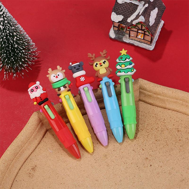 10 Adet Noel Dört Renkli Tükenmez Kalem Sevimli Geyik Noel Baba Mini Jel Kalem El Kitabı Kalemi Öğrenci Ödülü Hediye