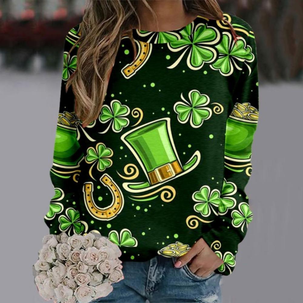 Grüne Pullover Pullover Frauen St Patrick Tag Kleidung 2024 Frauen Täglichen Grün Workout Langarm O Neck T Shirt Weibliche Tops